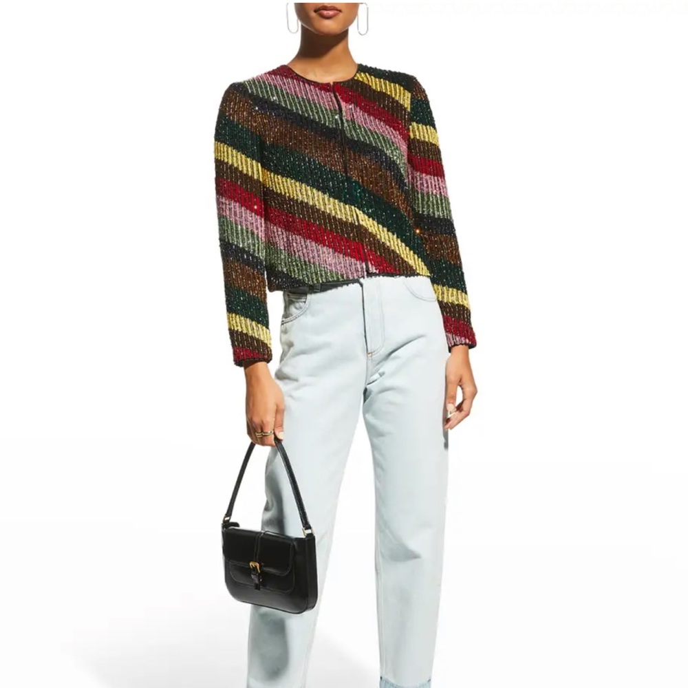 NWT Neiman Marcus Exclusive Alice + Olivia Kidman Boxy Sequined Stripe Jacket M